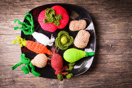 钩针蔬菜盘子生态玩具儿童厨房装饰钩针小蔬菜图片