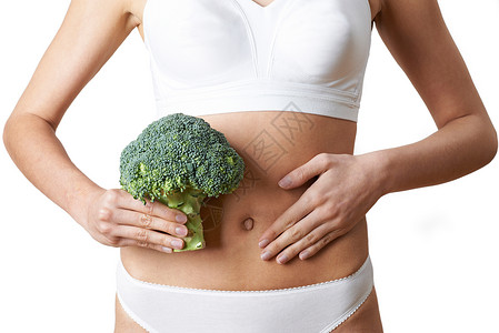 减肥人体素材花椰菜健康减肥摸肚子饮食管理背景