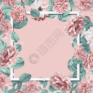 美丽的花架与下降飞行粉红色的花叶子粉彩背景创意布局与的图片