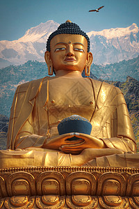 斯韦安布纳特加德满都的金佛,喜马拉雅山脉的背景上背景