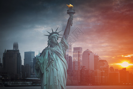 哈德逊自由女神像看的纽约景色来自哈德逊的纽约景色背景图片