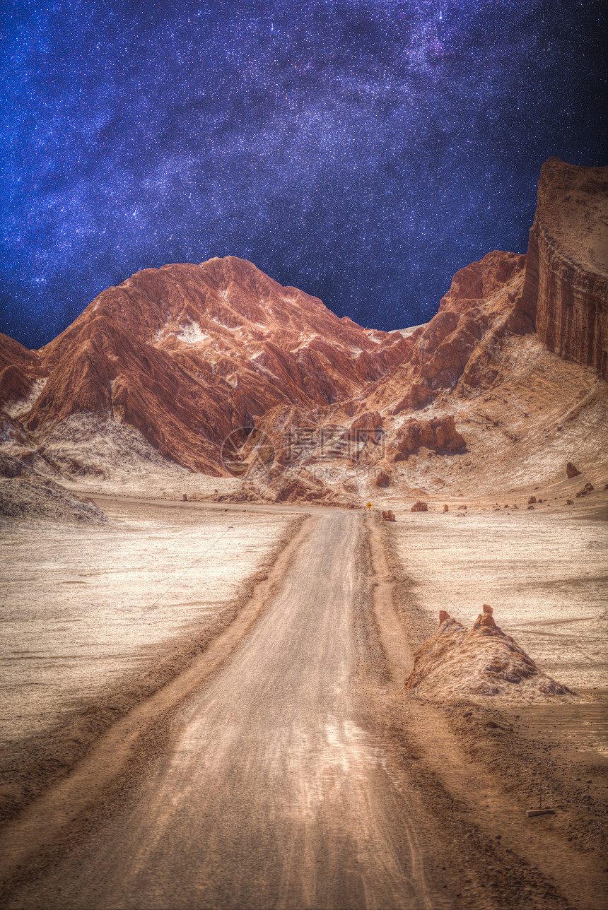 智利阿塔卡马沙漠的月球山谷天体摄影夜空中星星阿塔卡马沙漠中的月球山谷图片