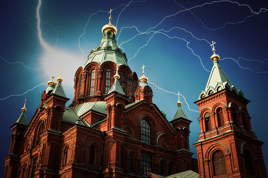 假设大教堂赫尔辛基芬兰强大的雷击赫尔辛基大教堂图片