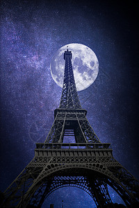 法国巴黎著名埃菲尔铁塔的美丽景色星星月亮夜晚发光法国巴黎的埃菲尔铁塔图片