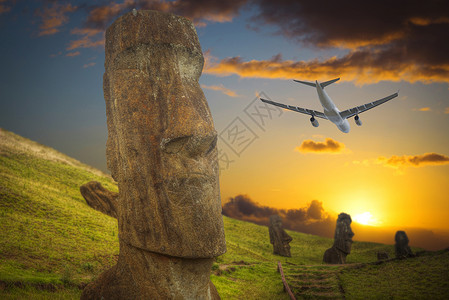 这架飞机正阿胡汤加里基智利复活节岛飞越莫伊岛复活节岛图片