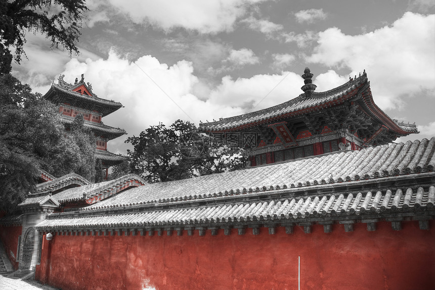 少林中国中部的座佛教寺院黑白照片图片