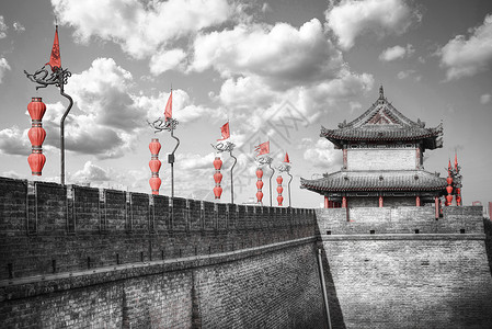 西安城墙中国建筑的最大纪念碑黑白照片图片
