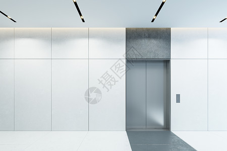 现代电梯,办公室大厅闭门,3D渲染高清图片