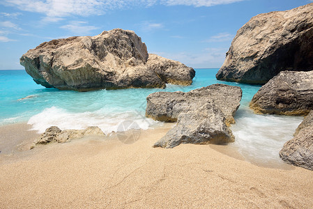 阿吉奥斯尼基塔斯电离海水域,靠近AgiosNikitas,Lefkada背景