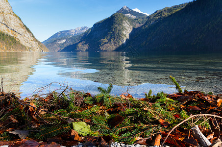 秋季高山湖科尼吉湖船景,巴伐利亚,德国科尼吉的船景高清图片