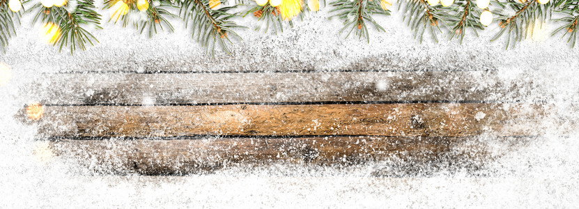 诞节新雪季木桌,以冷杉为背景冬季季节木桌背景图片