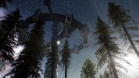 重力转移之树UFO夜间用光盘旋森林上空背景