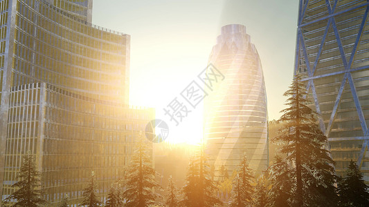 城市天际线与城市摩天大楼日落,城市温暖的日落图片