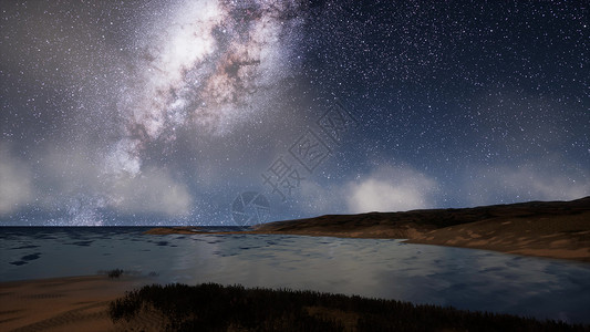 牛奶路星星湖上的夜晚高清图片