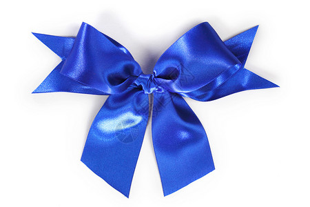 装饰蓝色缎子蝴蝶结隔离白色背景上背景图片