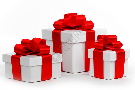 节日礼物用白纸包着红色丝带,隔离白色上图片