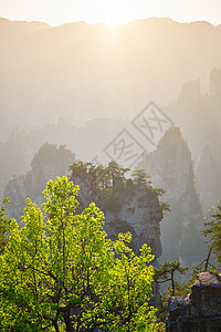 中国著名的旅游景点张家界石柱崖山日落湖南武陵源张家界山脉,中国图片