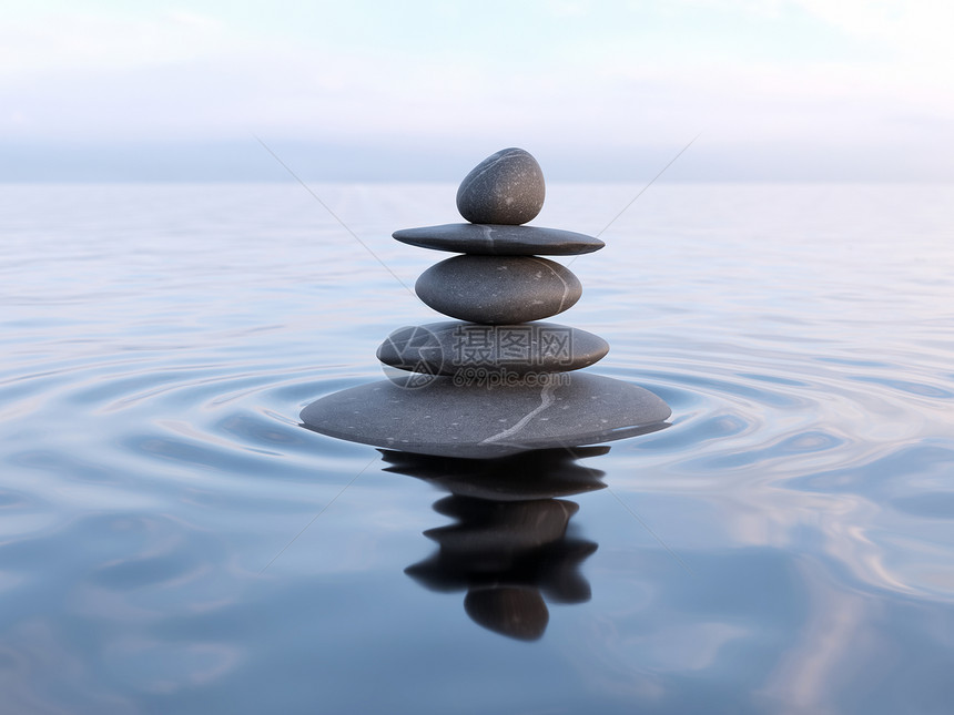 禅石水中与反射平平衡冥想放松平衡的禅宗石头水中图片