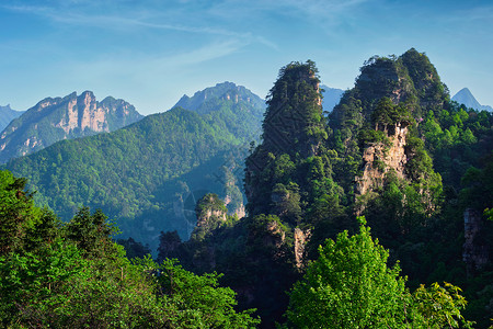 中国著名的旅游景点张家界石柱崖山日落湖南武陵源张家界山脉,中国图片