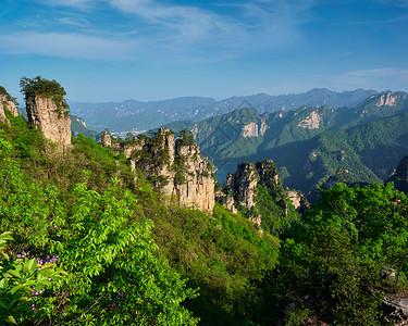 中国著名的旅游景点张家界石柱崖山日落湖南武陵源张家界山脉,中国图片