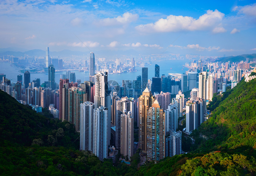 著名的香港景观香港摩天大楼天际线城市景观维多利亚峰日落中国香港香港摩天大楼天际线城市景观景观图片