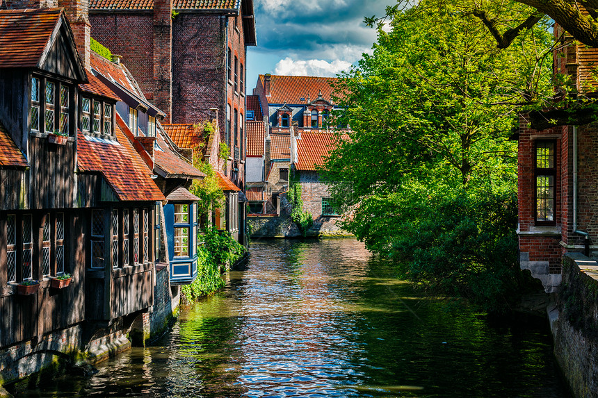 欧洲旅行背景运河中世纪的房子布鲁日布鲁日,比利时布鲁日布鲁日镇,比利时图片