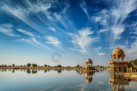 印度地标Gadi传奇人工湖贾萨尔默,拉贾斯坦邦,印度印度地标加迪传奇拉贾斯坦邦背景图片