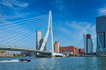 鹿特丹城市景观与邮轮伊拉斯谟桥荷兰鹿特丹城市景观荷兰图片