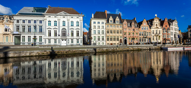 比利时中世纪欧洲运河城镇全景科珀莱街,根特,比利时根特运河根特,比利时图片