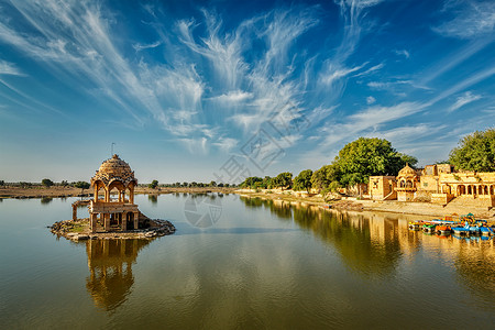 印度地标Gadi传奇人工湖贾萨尔默,拉贾斯坦邦,印度印度地标加迪传奇拉贾斯坦邦背景图片