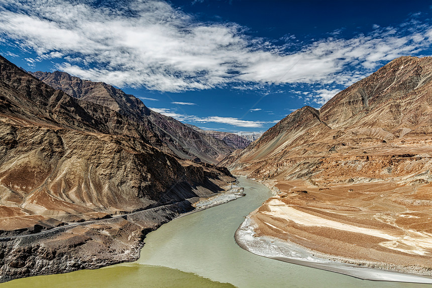 喜马拉雅山上河赞斯卡河的汇合点河流域,拉达克,河赞斯卡河的汇合点图片