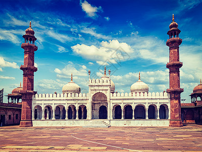 复古效果过滤嘻哈风格的形象莫蒂马斯吉德珍珠清真寺,博帕尔,马迪亚邦,印度莫蒂清真寺,印度背景图片