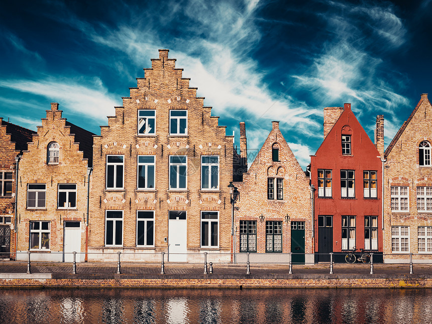 复古效果过滤了比利时布鲁日布鲁日旧房子运河的时髦风格形象比利时布鲁日布鲁日的房子图片