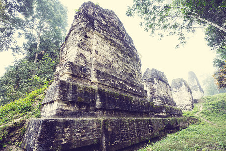 著名的古代玛雅寺庙蒂卡尔公园,危地马拉,洲高清图片