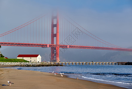 金门大桥景观克里希菲尔德东部海滩上午,旧金山,加利福尼亚州,美国图片