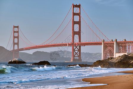 金门大桥景观贝克海滩,旧金山,加利福尼亚州,美国背景