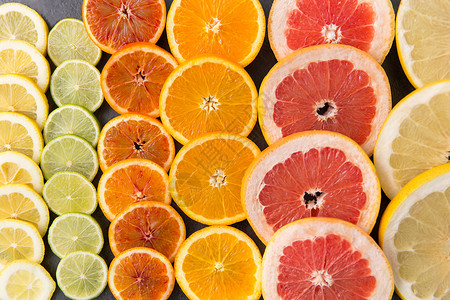 食物健康饮食密切柚子,橘子,柚子,柠檬石灰片同的柑橘类水果片图片