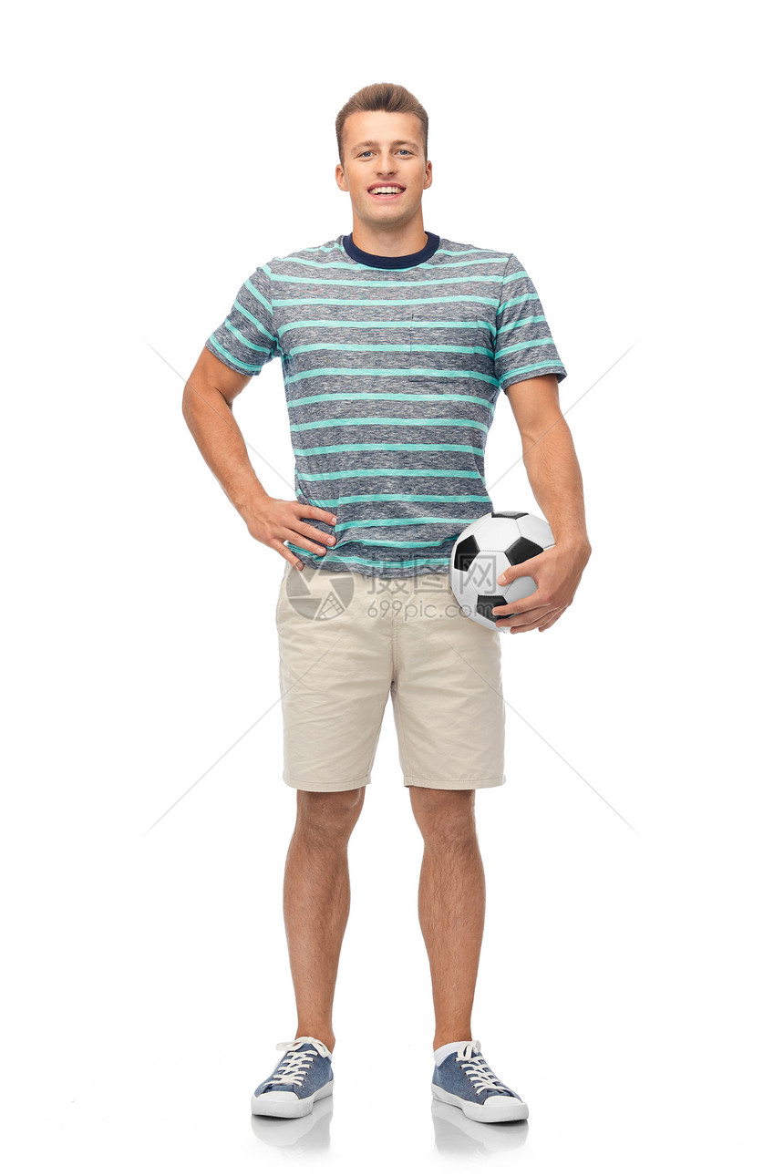 运动,休闲人的微笑的轻人与足球白色背景带着足球微笑的轻人图片