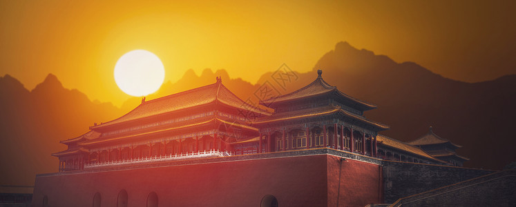 紫禁城世界上最大的宫殿建筑群位于中国北京的中心背景图片