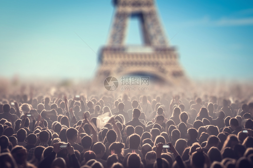 音乐会埃菲尔铁塔巴黎群人庆祝节日图片