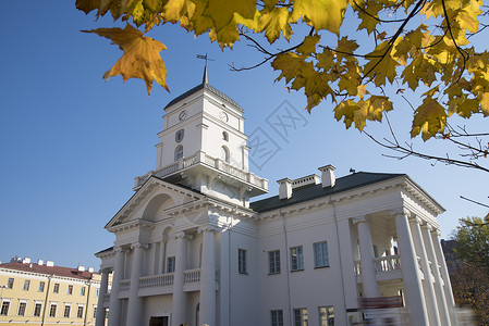 明斯克市的市政厅白俄罗斯共国的秋天高清图片