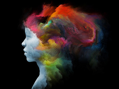 底多变形心灵雾系列内心世界梦想情感想象力创造思维的上,用分形颜料人的脸进行三维渲染的排列背景