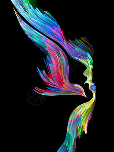 心灵之鸟系列背景的女人鸟的轮廓执行彩色油漆的创造力,想象力,灵艺术图片