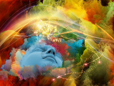 马格利特脑电波系列关于梦想心灵灵想象力内心世界的人类脸彩色分形云的成背景