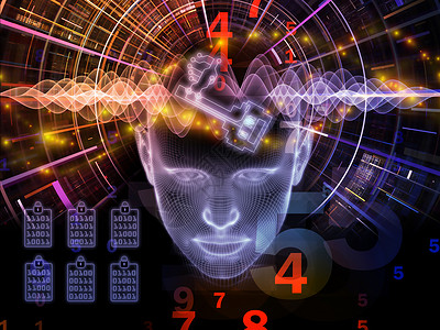 人头背景密钥符号分形元素加密安全数字通信科学技术等领域的研究图片