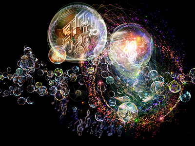 泡泡交响乐系列音乐音符分形球视觉元素的背景,为音乐舞蹈歌曲的作品提供支持构图背景图片