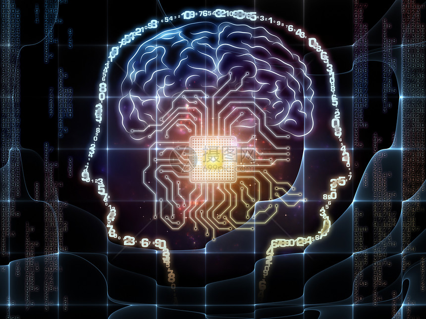 关于人工智能计算机科学未来技术的人头轮廓技术分形元素的排列图片