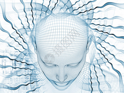 安卓项目素材三维渲染心场系列丝网人模型头部的抽象成人工智能科学技术项目的分形模式背景
