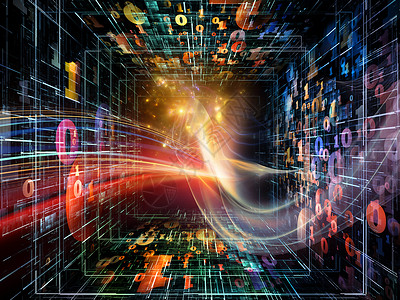 远红外光波数字隧道系列背景由彩色数字光波成,适合计算机数学科学教育项目中用背景
