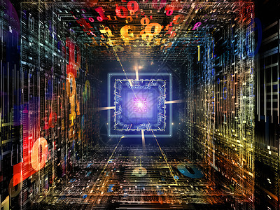 作文中央处理器数字隧道系列计算机数学科学教育的CPU芯片背景彩色数字分形元素设计图片